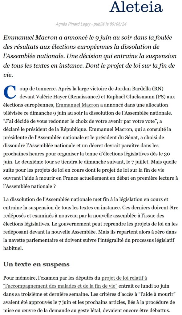 Un avantage de la dissolution de l’Assemblée nationale