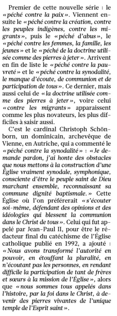Les nouveaux péchés inventés par les caciques de la secte conciliaire