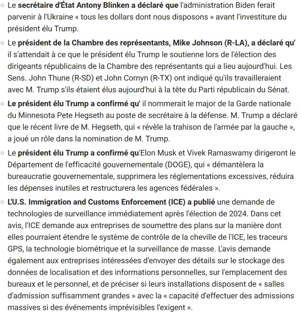 Nouvelles à propos de l’administration Trump