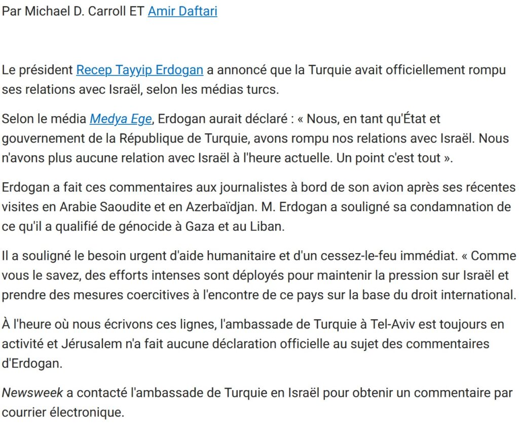 La Turquie s’oppose de plus en plus aux sionistes