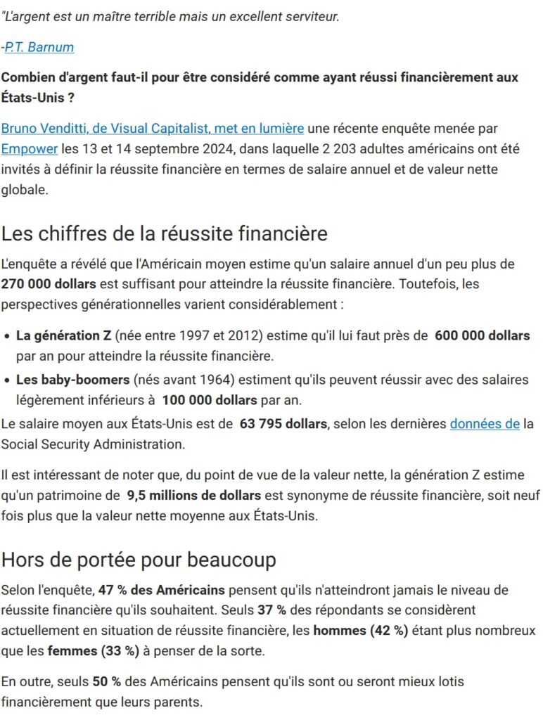 Le salaire minimum nécessaire à la réussite financière, par génération américaine