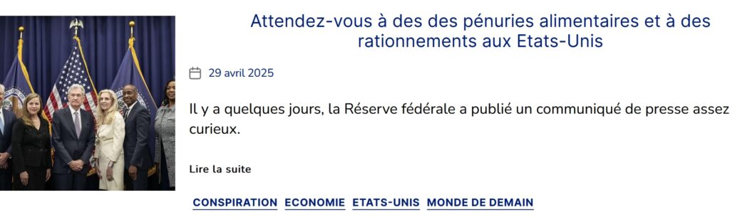 A nos lecteurs américains : ATTENDEZ-VOUS À DES PÉNURIES ALIMENTAIRES ET À DES RATIONNEMENTS