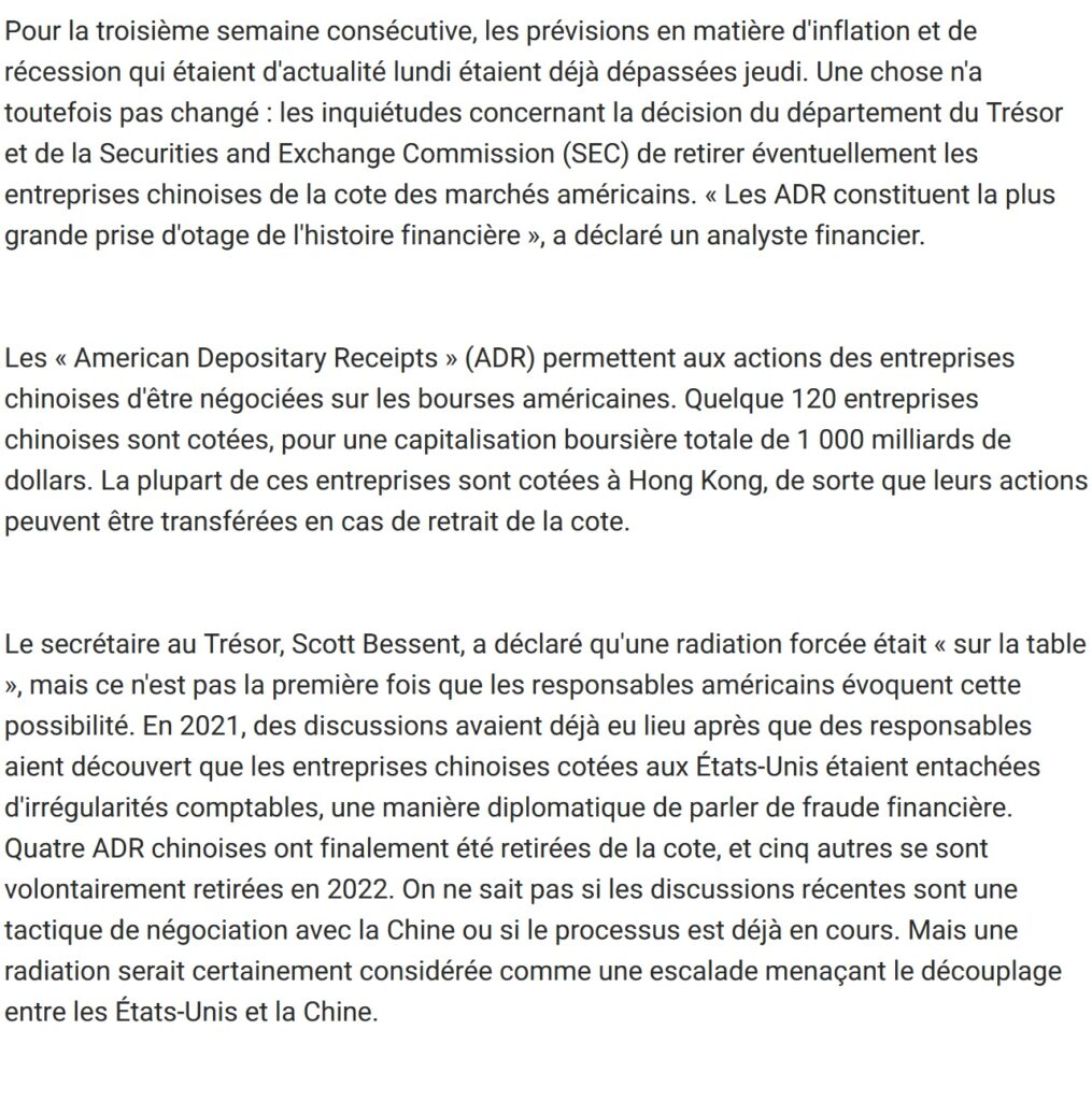 Wall Street / Chine et les analyses de quelques firmes bancaires