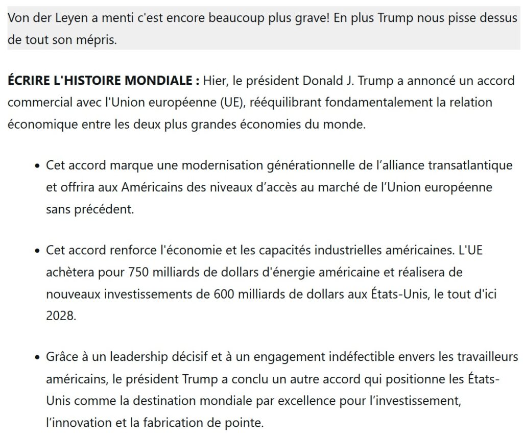 Les Etats-Unis concluent un accord commercial avec l’Union européenne