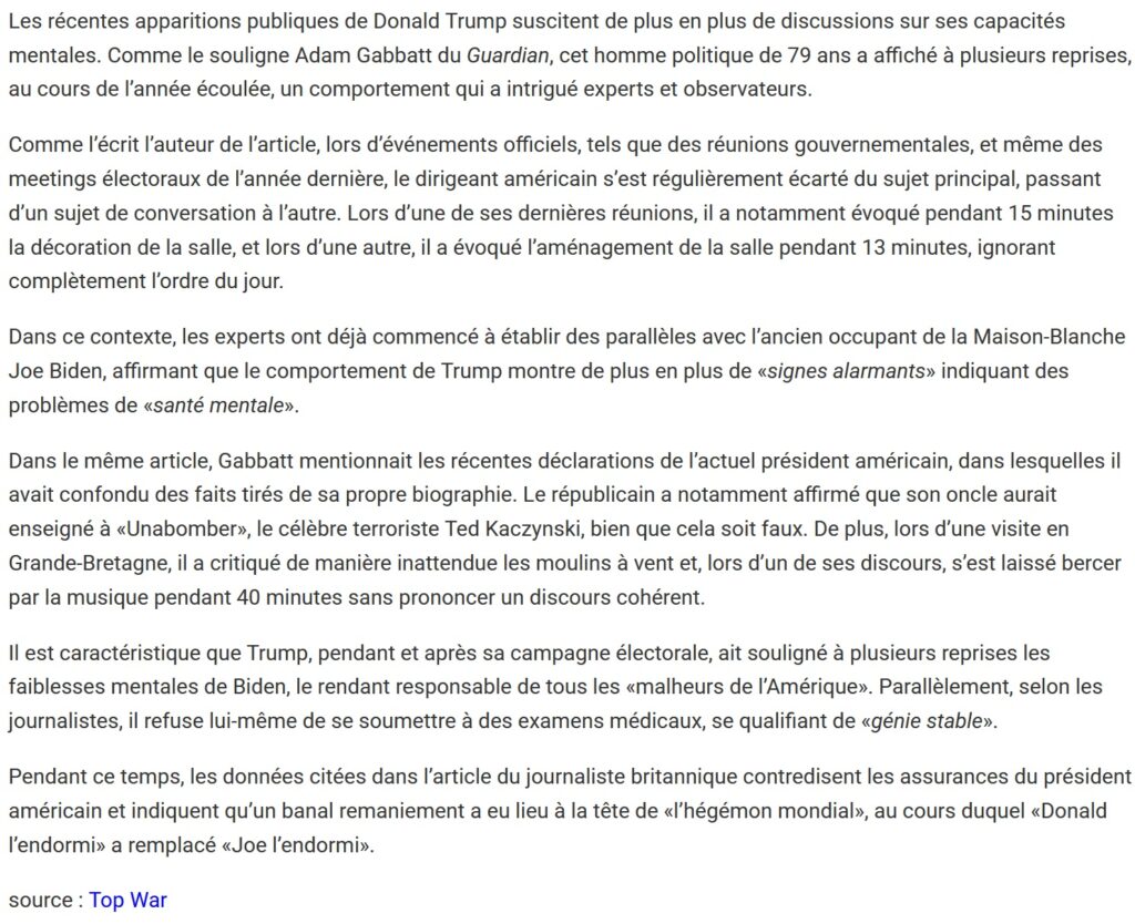 Trump l’arnaqueur poursuit son travail avec une capacité mentale qui suscite des interrogations
