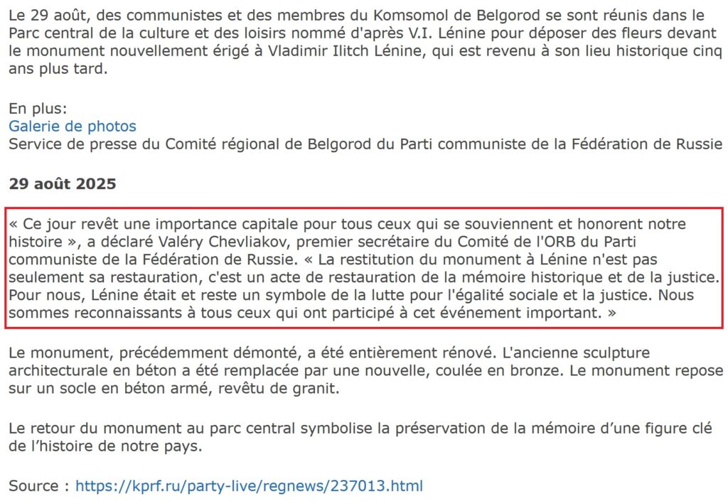 Comme annoncé par LIESI… Lénine est effectivement de retour